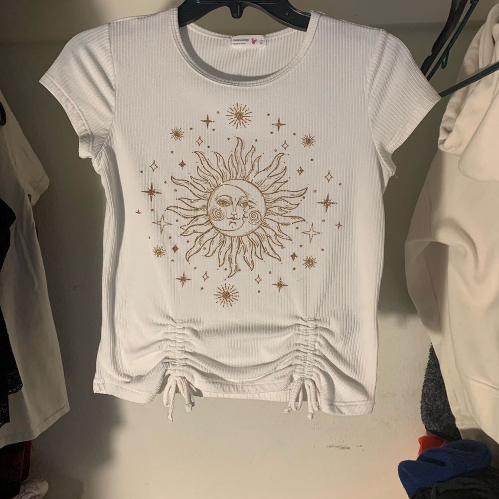 White Kids Shirt with Sun and Moon Design